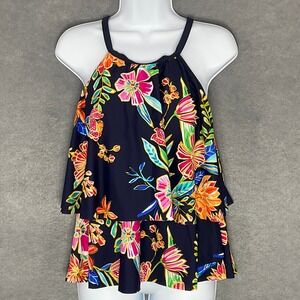 Maxine of Hollywood Tankini Swim Top Floral Print Criss Cross Back Padded Size 8